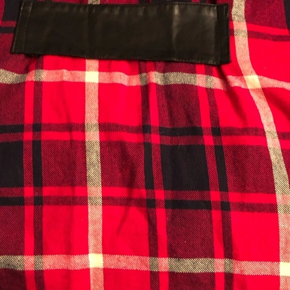 Hommage large Red Flannel Sleeveless Top w/ Faux Leather & Studs - Picture 6 of 14